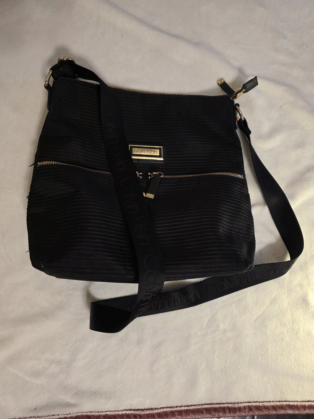 Calvin Klein Black Crossbody Shoulder Bag Black With Gold Accents